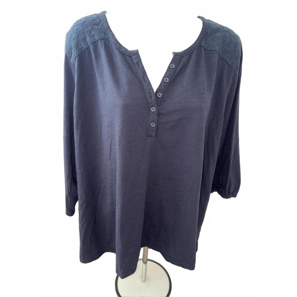 VERVE AMI Shirt Women's SIZE 2X Medium Blue Short Sleeve BLOUSE WITH BUTTONS